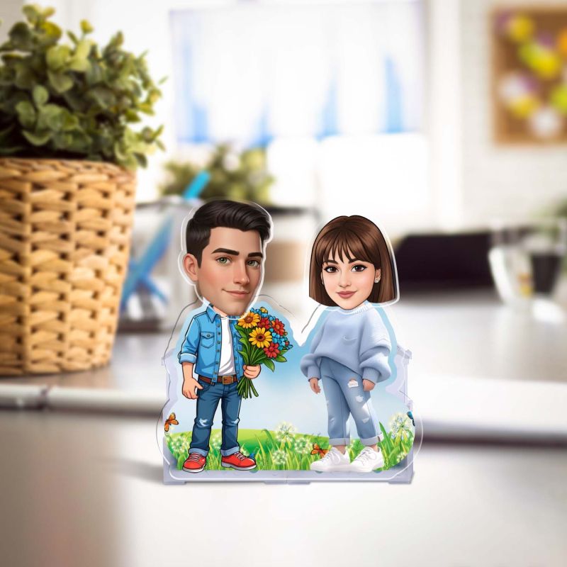 Personalized Cute Couple Caricature with Shaking Head, Gift for Valentine Days Purpose Gift for Girlfriend & Boyfriend Solar Powered Moving Head Tabletop Decor